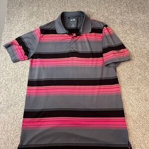 Adidas Men's Polo Shirt with Gray and Pink Stripes